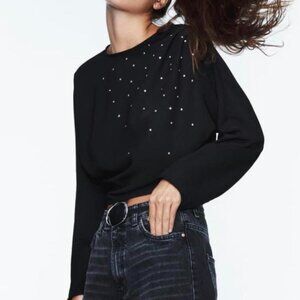Zara Long Sleeve Rhinestone Top Small